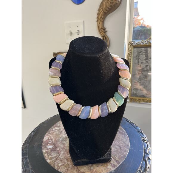 Vintage “By Hargo” Pastel Lucite and Gold-Tone Statement Necklace - Picture 1 of 3